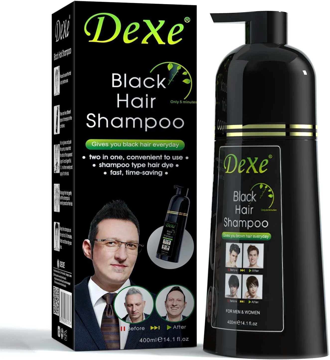 Shampoing Noir Dexe Pompe 400ml pour Homme et Femme – Shampoing Naturel à Base de Plantes pour Tous Types de Cheveux – Action Rapide pour Nettoyer, Fortifier et Revitaliser le Cuir Chevelu et les Cheveux